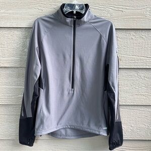 REI‎ Gray Black Pullover Jacket Men Medium Zip Pocket Reflective Thumbholes